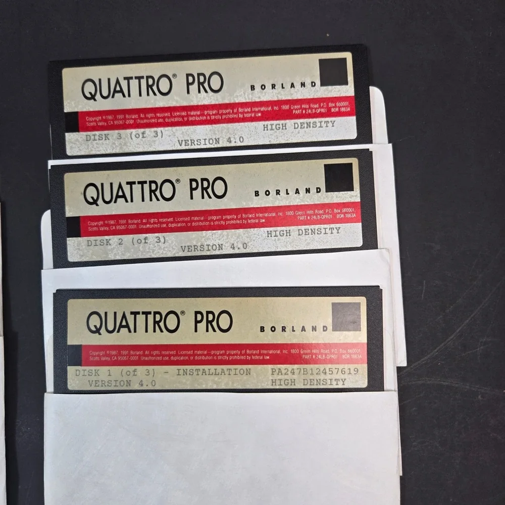 Vintage Borland Quattro Pro 4.0 5.25 Floppy Disks DOS Retro Computer Software
